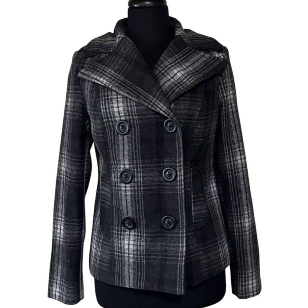 Old Navy Double-Breasted Plaid Peacoat Jacket Polyester Blend Women's Size Small